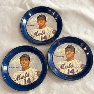 1969 Vintage Metal Tray Coaster New York Mets Gil Hodges 3 1/2" Lot’s of 3